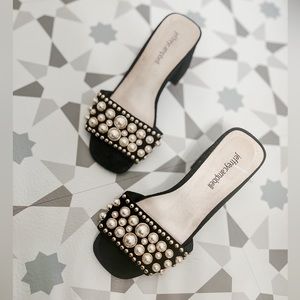Jeffery Campbell Pearl Studded Slip On Heel Sandals- Size 6